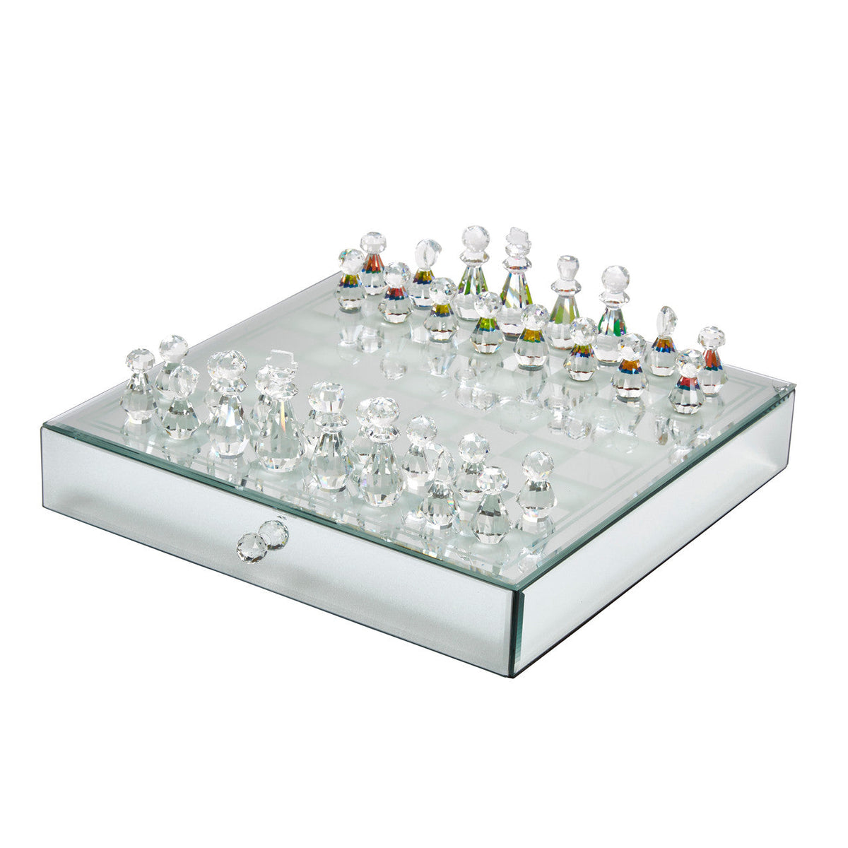 Échiquier En Verre Et Cristal Argenté